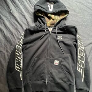 A bathing ape Black Zip Hoodie with Camo Lining size S